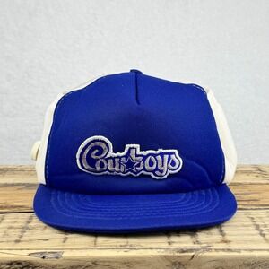 Vintage D.T. Hat Man Radio Hat Cowboys Blue White Snapback Trucker Cap